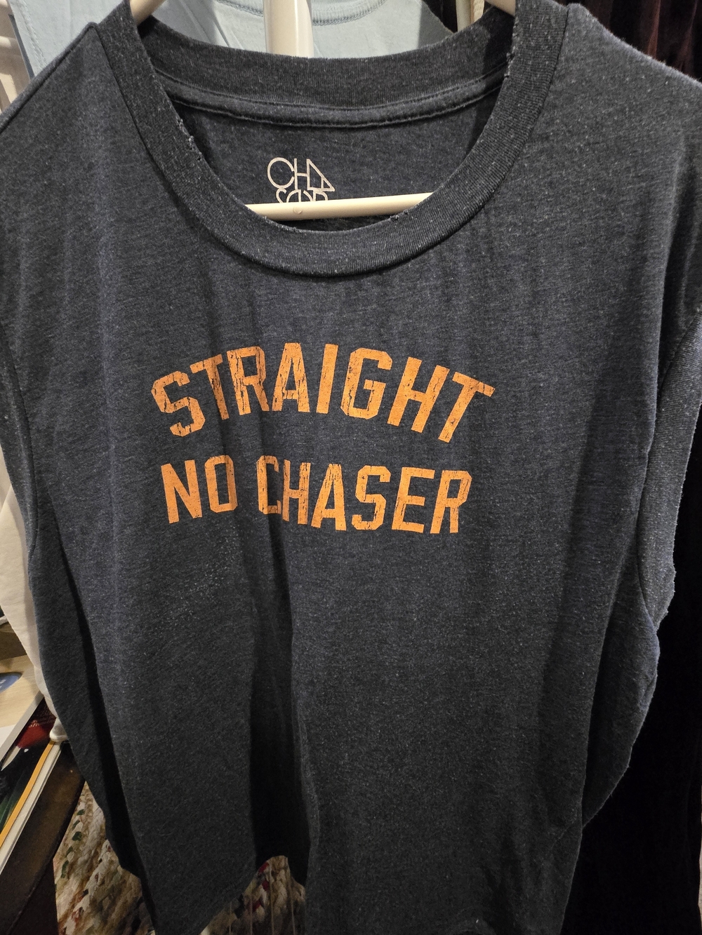 Chaser Brand Sleeveles Graphic Muscle Tee Straight No Chaser Heathered Blue